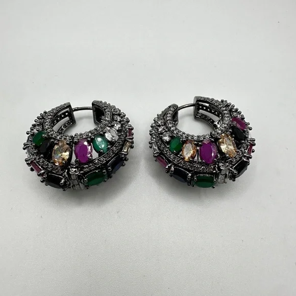 Statement cz rhinestone, possible gemstones in black "silver" earrings! - Picture 5 of 15